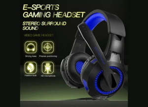 Gamer fejhallgató, USB, 3,5mm jack vezetékes, hangerőszabályzó, kék