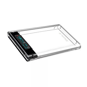 Külső merevlemez ház, 2.5" SATA HDD, LCD, USB 3.2, max 6TB SSD/HDD átlátszó
