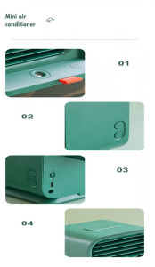 Aromaterápiás mini párologtató léghűtő, 3 ventilátor fokozat, 4000mAh, sötétzöld