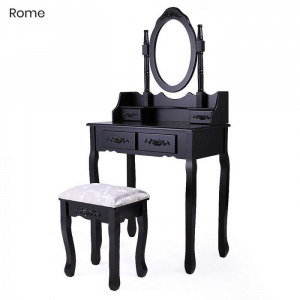 Tükrös fésülködő asztal, székkel - Rome  fekete