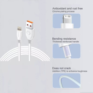 Adat-és töltőkábel K192, 150 cm, Lightning/USB, 2.4A gyors töltés, fehér