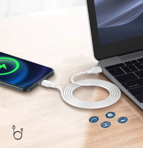 Adat és töltő kábel, Lightning/USB-C, 30W gyors töltés, 1 méter, fehér