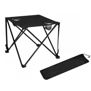 Összecsukható szövet kempingasztal hálós tartókkal, hordtáskával - fekete