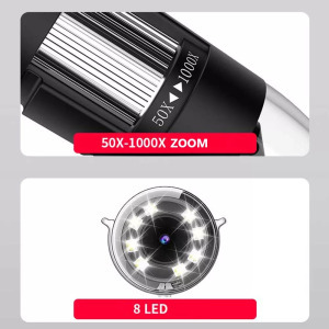 Hordozható digitális mikroszkóp, USB/OTG, 8LED, 5x optikai, 1000x digitális