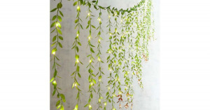 Fényfüzér levelekkel, meleg fehér fénnyel , 220 V, 3x2m