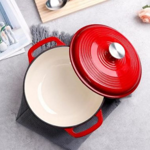 Zománcozott öntöttvas edény fedővel, 5,7 literes, piros