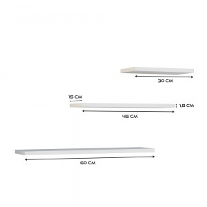 Drohmo Tobi 3P fali lebegőpolc (3db), 60x1.8x15 cm, fehér