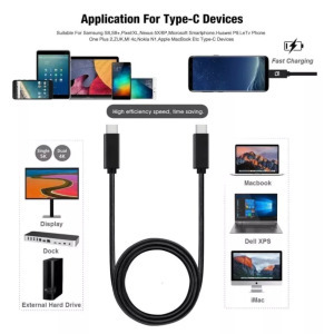 Adat- és töltőkábel, USB-C/USB-C, 1 méter, fekete