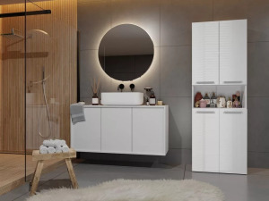 Thirassia 1K DK fürdőszoba szekrény, 60x174x30 cm, fényes fehér