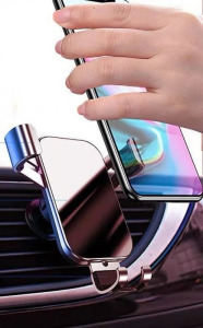 Autós telefontartó, YC11, szellőzőrácsra, 360°-ban forgatható, ezüst-fekete