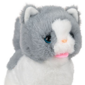 Sétáló kiscica puha plüss borítással és aranyos nyávogó hanggal, elemes - fehér-szürke - MS-019