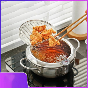 Japán stílusú rozsdamentes tempura olajsütő hőmérővel