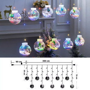 Összefűzhető karácsonyfás gömbök, LED fényfüzér, 3m, 8mód, 4szín, 10gömb