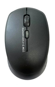 Vezeték nélküli egér, 2 üzemmód: 2.4GHz/BT 5.2, 1600/1200/1000dpi, fekete