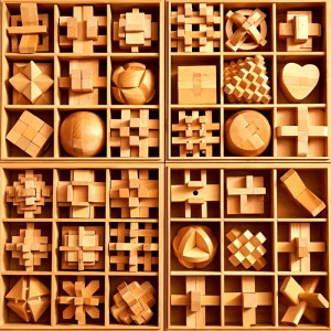 Fából készült kilenc linkes oktatójáték ajándékdobozban