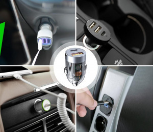 120 W autós töltő szett, kétportos autós töltőadapter + töltőkábel