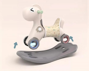 2 az 1-ben zenélő hintaló guruló kerekekkel kék