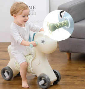 2 az 1-ben zenélő hintaló guruló kerekekkel kék