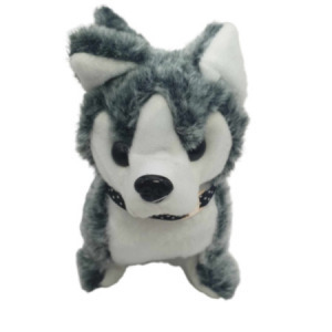 Sétáló, elemes husky kutya puha plüss borítással, hanggal - Szürke-fehér - MS-034