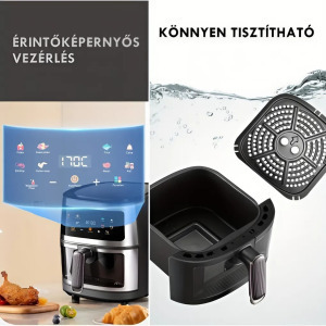 Kimiyo Air Fryer betekintőablakkal, 8 literes, 2400W