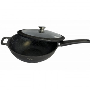 Wok serpenyő fedővel, márvány belsővel, átmérő 32 cm, Cheffinger