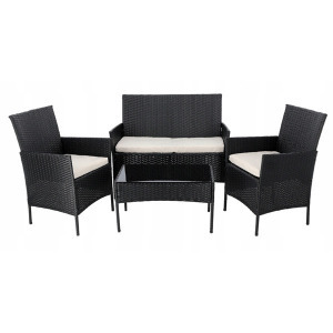 GardenLine rattan hatású kerti bútor szett - asztal + pad + 2 db szék