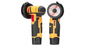 Akkumulátoros sarokcsiszoló, polírozógép, 36V, 75mm, 2db akkuval