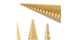 3 darabos lépcsős-fúró szett praktikus tárolóban, számozással, 4-32mm