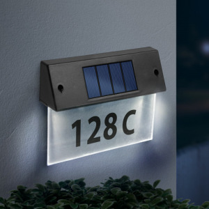 Szolár házszámfény - átlátszó plexi - hidegfehér led - 18 x 20 cm