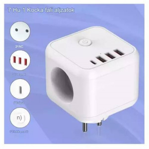 7 az 1-ben kábel nélküli hálózati aljzat, 3 utas 3 USB-A és 1 C típusú - 5V/3,4A