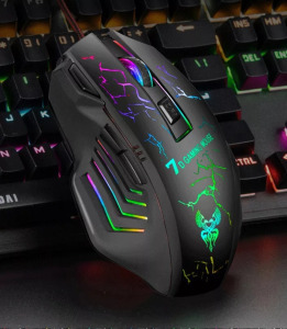 Vezetékes gamer egér, 1200-4800dpi, RGB háttérvilágítás, fekete