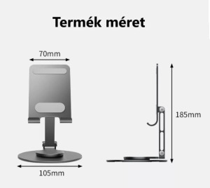 Asztali Mobiltelefon és tablet állvány, alumínium, forgatható, szürke