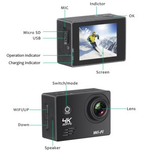 Sportkamera, WiFi-s 12MP akciókamera FullHD, 30m-ig vízálló, A+ 170°, ezüst