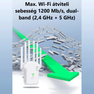 Wi-Fi WLAN jelerősítő Repeater, 2.4/5GHz, LAN/WAN Ethernet port, WPS, fehér
