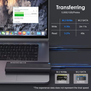 Külső M.2 SSD merevlemez ház, 10Gbps USB-C max 24TB fekete alumínium