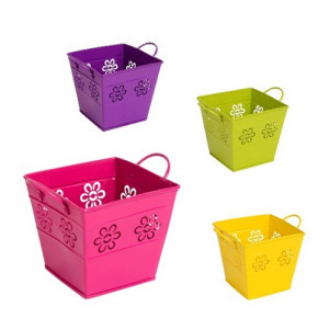 Fém szögletes kaspó színes virág 14cm