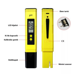 Digitális pH mérő, pH 0-14, akváriumhoz, úszómedencéhez, víztartályokhoz