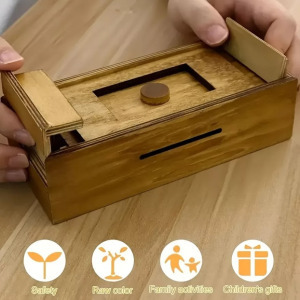 Fa Puzzle pénzes doboz titkos rekesszel