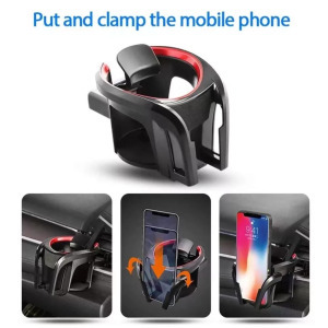 Autós pohár- és telefontartó, pohártartó, szellőzőrácsra, fekete-piros