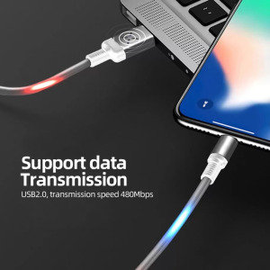 Adat- és töltőkábel DC09, MicroUSB/USB, villogó fénnyel, 2A, 1 méter, fehér