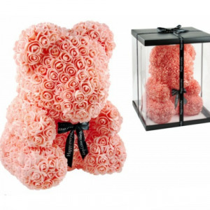 Rózsa maci díszdobozban 40 cm - barack