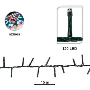 120 LED-es karácsonyi fényfüzér - színes