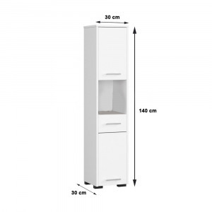 1 fiókos 2 szekrényes fürdőszobai szekrény, 85 cm-es, Fehér