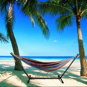 2 személyes függőágy tartóállvánnyal, piros