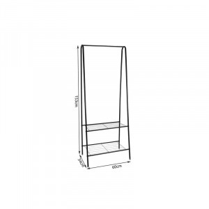 Álló, fém ruhafogas, kabát akasztó állvány, 2 db polccal cipőknek