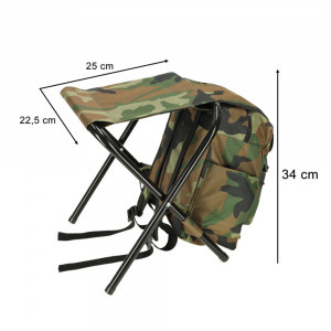 Összecsukható kemping horgász szék és hátizsák -camouflage