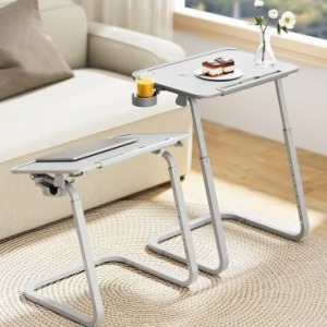 Állítható magasságú reggelizőasztal tablettartóval, szürke