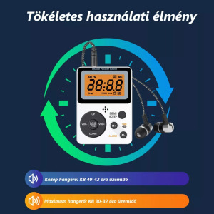 Hordozható FM/AM rádiómagnó, LCD kijelző, ébresztő, időzítő, sztereó, fehér