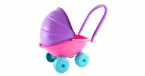 Babakocsi, árnyékolóval, járássegítő játék, kislányoknak vidám színekben, 41 x 30 x 44 cm