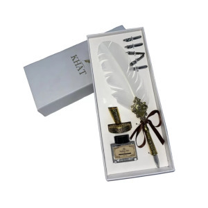 KHAT Vintage tollkészlet, tintatartóval és tolltartóval, fehér/aranyszín